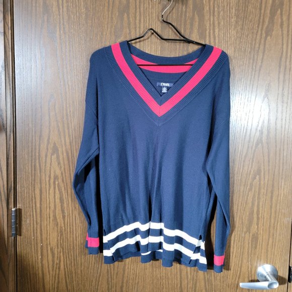 Chaps Ralph Lauren Red White Blue Chaps Tennis Rugby V Neck Sweater Size Medium - Picture 1 of 12